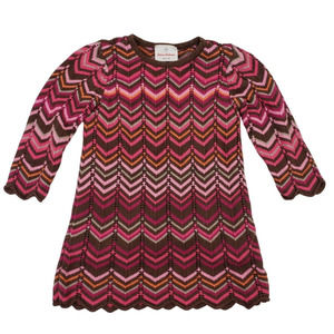 Hanna Andersson Girls' Chevron Pattern Sweater Dress Size 120 / 6-7 Pink Brown